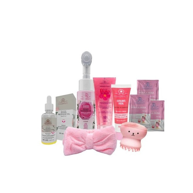 Kit Skin Care Rosa Mosqueta com Faixa e Esponja Polvo